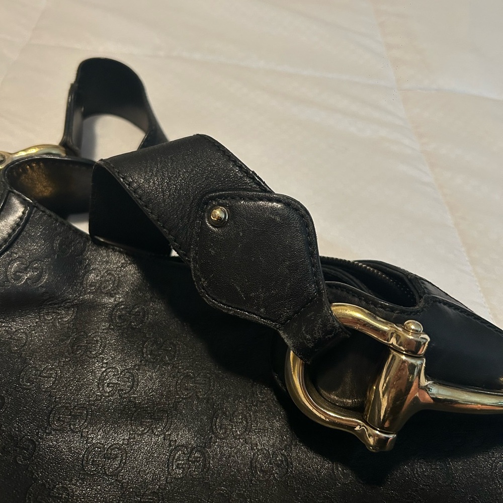 Gucci Horsebit Creole Hasler Guccissima Hobo Gold Black - Picture 4 of 15